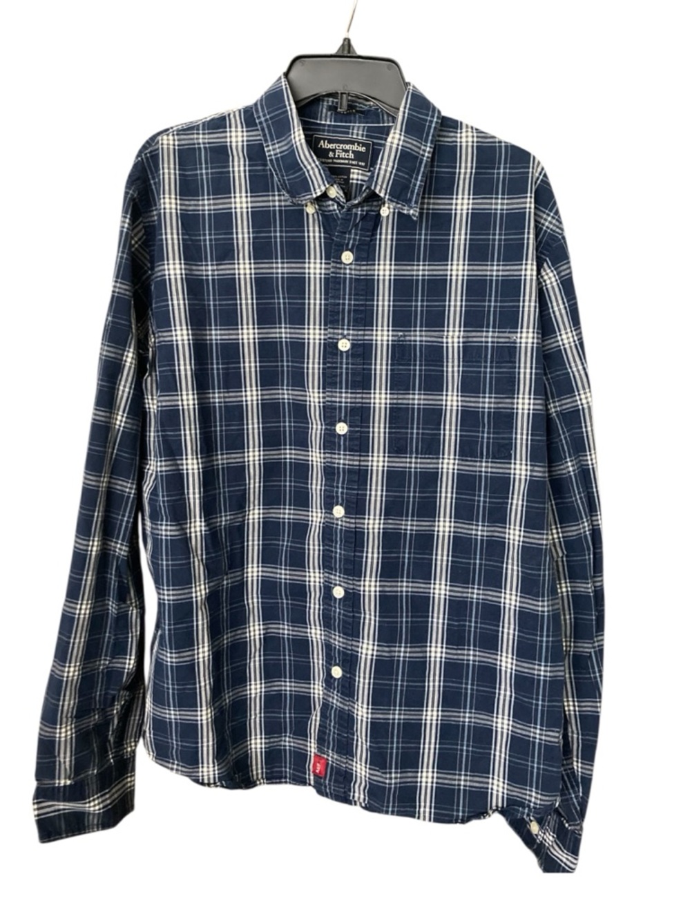 Abercrombie & Fitch Button Front Plaid Blue Gray White Shirt Men's Large